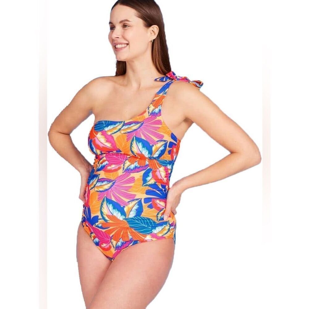 Isabel Maternity Asymmetric Tie Shoulder One Piece Maternity Swimsuit NEW Small